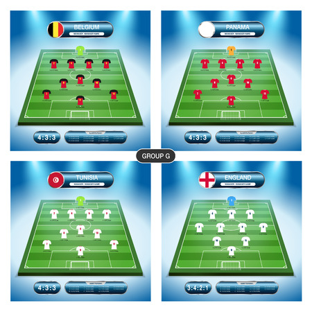 Soccer team player plan. Group G with flags.のイラスト素材