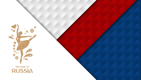 Welcome to Russia. Design template with modern traditional elements of ballet dancer. Use for banner, poster, flyer, or advertising template. Vector illustration.のイラスト素材