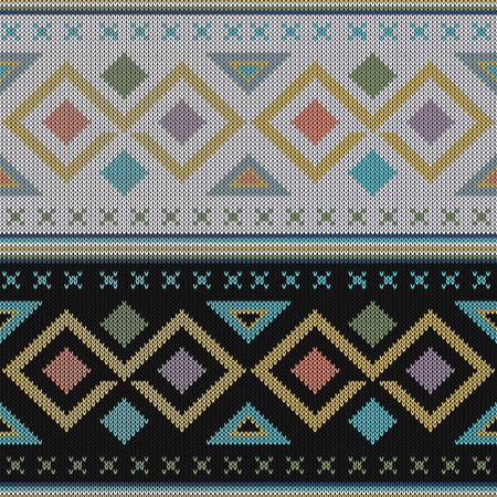 Geometric abstract knitted pattern. Abstract ethnic seamless pattern. Design for sweater, scarf, comforter or clothes texture. Vector illustration.のイラスト素材