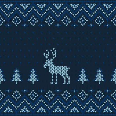 Christmas knitted pattern. Winter geometric seamless pattern. Design for sweater, scarf, comforter or clothes texture. Vector illustration.のイラスト素材