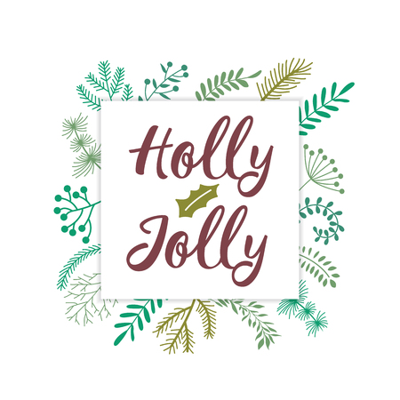 Christmas and New year greeting or invitation card. Christmas lettering design with wreath decoration.Vector illustration.のイラスト素材