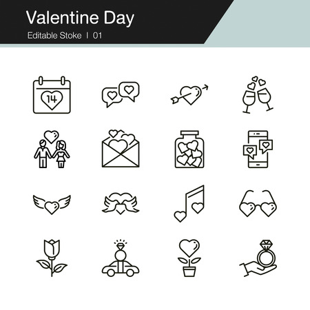 Valentine Day icons. Modern line design. For presentation, graphic design, mobile application, web design, infographics, UI. Editable Stroke. Vector illustration.のイラスト素材