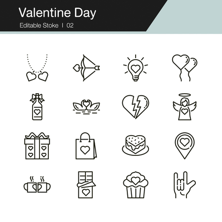 Valentine Day icons. Modern line design. For presentation, graphic design, mobile application, web design, infographics, UI. Editable Stroke. Vector illustration.のイラスト素材