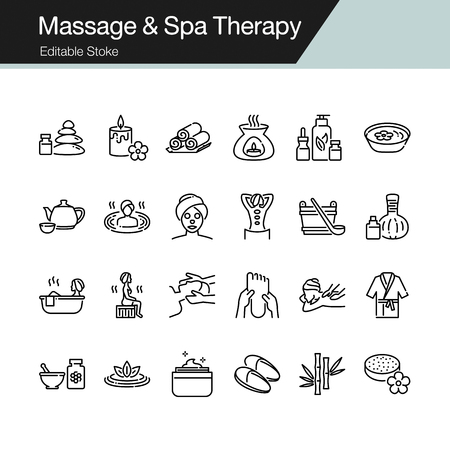 Massage and Spa Therapy icons. Modern line design. For presentation, graphic design, mobile application, web design, infographics, UI. Editable Stroke. Vector illustration.のイラスト素材