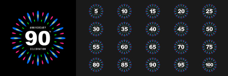 Set of anniversary logotype. Modern anniversary celebration emblem with colorful firework. Design for company profile, booklet, leaflet, magazine, brochure poster, web, invitation or greeting card. Vector illustration.のイラスト素材