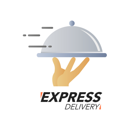 Express delivery icon concept. Hand holding the dish icon for service, order, fast, free and worldwide shipping. Modern design vector illustration.のイラスト素材