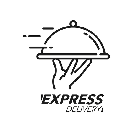 Express delivery icon concept. Hand holding the dish icon for service, order, fast, free and worldwide shipping. Modern design vector illustration.のイラスト素材