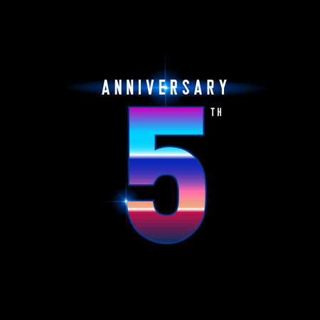 5 years anniversary celebration logotype. Colorful vintage anniversary celebration emblem design for...