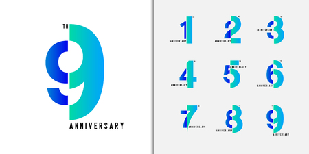 Set of anniversary logotype. Modern colorful anniversary celebration icons design for company profile, booklet, leaflet, magazine, brochure poster, web, invitation or greeting card. Vector illustration.のイラスト素材