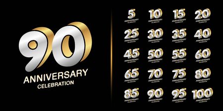 Set of premium anniversary logotype. Silver and Golden anniversary celebration emblem design for company profile, leaflet, magazine, brochure, web, invitation or greeting card. Vector illustration.の写真素材