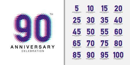 Set of trendy anniversary logotype. Multicolor anniversary celebration icons design for company profile, leaflet, magazine, brochure poster, web, invitation or greeting card. Vector illustration.のイラスト素材