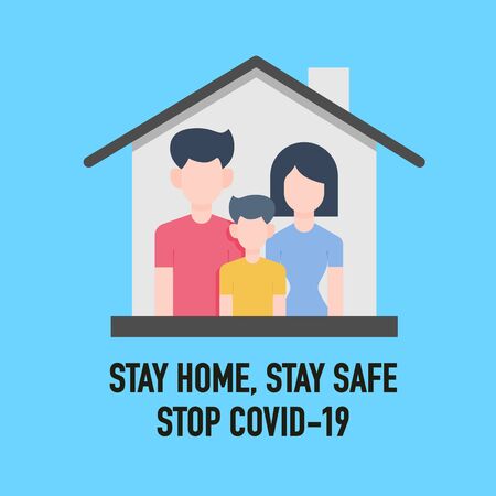 Stay home, Stay safe, Save lives signage vector design concept. Stop Covid-19 Coronavirus Novel Coronavirus (2019-nCoV), protect yourself and help prevent spreading the virus to others. Vector illustration.のイラスト素材