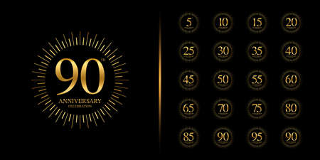 Set of premium anniversary . Golden anniversary celebration emblem design for company profile, leaflet, magazine, brochure, web, banner, invitation or greeting card. Vector illustration.のイラスト素材