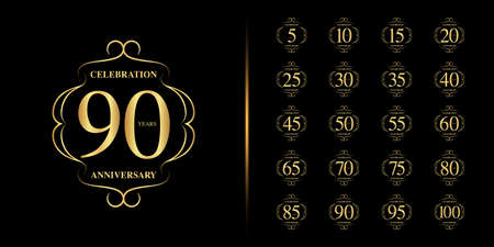 Set of premium anniversary . Golden anniversary celebration emblem design for company profile, leaflet, magazine, brochure, web, banner, invitation or greeting card. Vector illustration.のイラスト素材