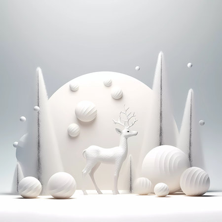 Happy new year and Merry Christmas background. Minimal reindeer with Christmas decoration background. 3d rendering.の素材