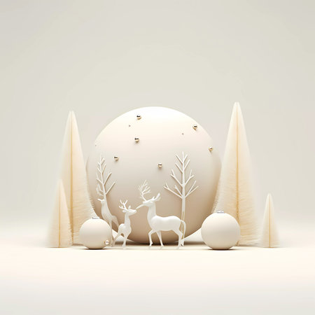 Happy new year and Merry Christmas background. Minimal reindeer with Christmas decoration background. 3d rendering.の素材