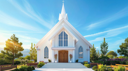White catholic church with a natural background. Generative AI.の素材