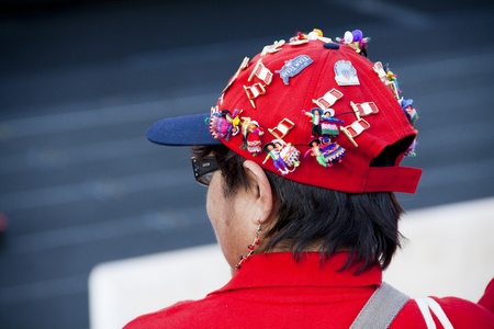 Athens 2011 Special Olympics Opening Ceremony - Peruvian woman with decorated hatのeditorial素材
