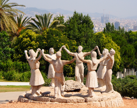 The sculptural composition on Montjuic.  People dancing the national dance Catalonia -  Sardanaの写真素材