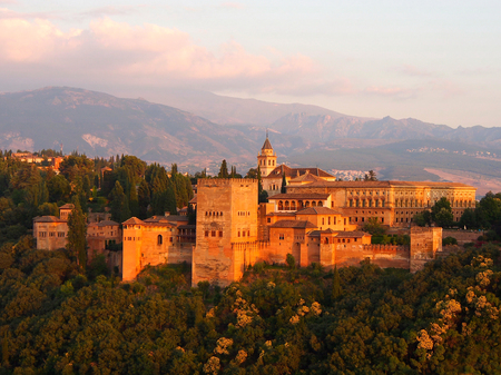 Ancient arabic palace Alhambra at the beautiful evening time, Granada, Spain (UNESCO heritage)のeditorial素材