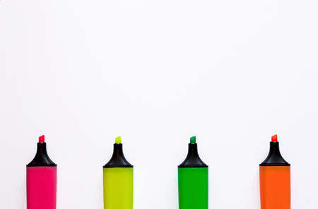 Bright color markers on a white backgroundの写真素材