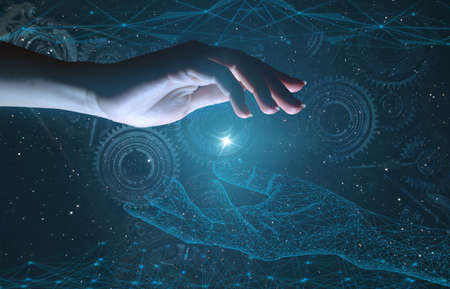 Industry 4.0 concept of using artificial intelligence to increase productivity. business growth through modern technologyの写真素材