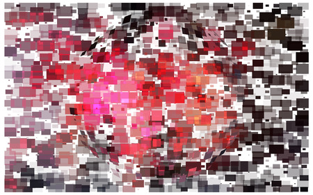 rectangular abstraction consists of objects of red and gray color. Lots of colorful particles.のイラスト素材