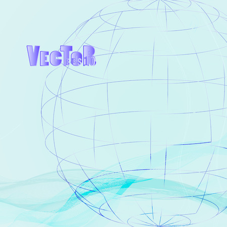 Abstract grid globe, on a blue gradient background with linear waves and light reflectionsのイラスト素材