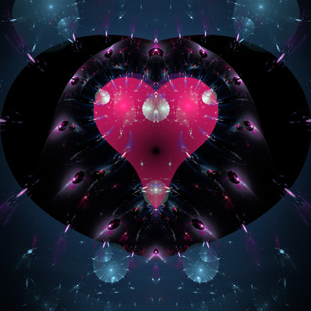 Heart. A stylized heart in red. Surround the figure in space. A symbol of love and innocence. Valentine's Day. Glowing particles around. Gift sweetheart.の写真素材