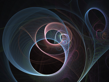 Illustration of concentric circles and lines. Partially blurry figure. The fractal visualization. Spatial shapes and lines. Symbolizes the eternal movement of time and space. Unknown objects around usの写真素材