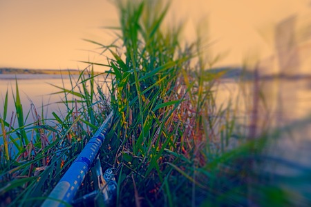 The fisherman hid in the grass.の写真素材