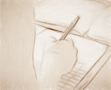  A view from behind the child's shoulder. He writes a blue pen in the notebook. Front view of the textbook. The pencil drawing simulation.の写真素材