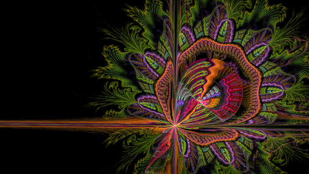 Stylized images of flowers and intersecting spiral lines. The infinity of space and time. Chaotic movement in space. Collision of stars. Interaction of cosmic objects. The invisible world.の写真素材