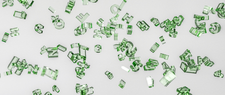 3D rendering. Alphabet disintegrated in the air
