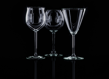 3D rendering. Wine glasses on black.の写真素材