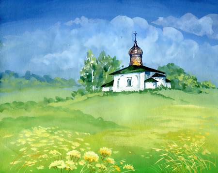 Watercolor Painting. Orthodox Churchのイラスト素材