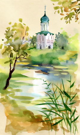 Old church watercolorのイラスト素材