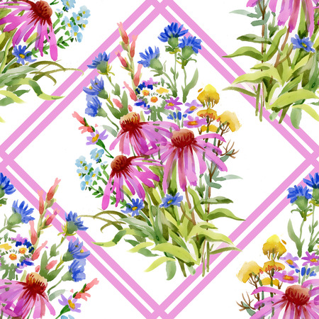 Wild flowers seamless pattern on white backgroundのイラスト素材