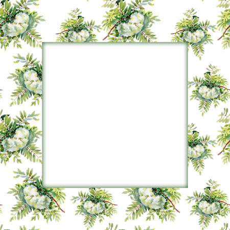 Watercolor flower frame on white backgroundのイラスト素材