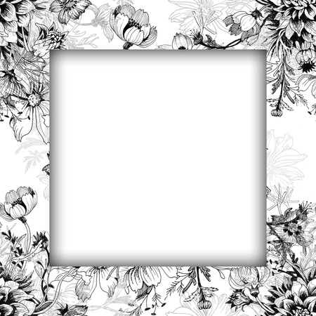 Watercolor flower frame on white backgroundのイラスト素材