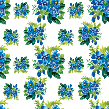 Seamless pattern with blue flowers, watercolor illustrationのイラスト素材