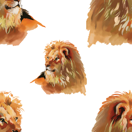 Watercolor lion seamless patternのイラスト素材
