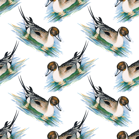 Little fluffy cute watercolor ducklings seamless patternのイラスト素材