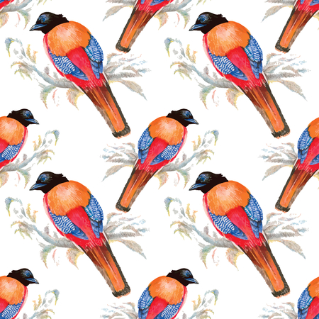 Watercolor seamless pattern with flowers and  birds.のイラスト素材