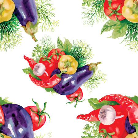 Watercolor vegetable seamless pattern on white backgroundのイラスト素材