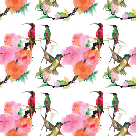 Watercolor birds seamless pattern.のイラスト素材