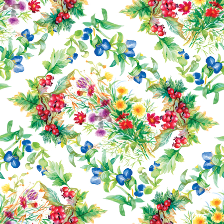 Colorful garden flowers Seamless pattern on white backgroundのイラスト素材