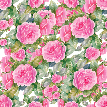 Seamless patterns with Beautiful flowers, watercolor illustrationのイラスト素材