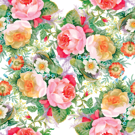 Seamless patterns with Beautiful flowers, watercolor illustrationのイラスト素材
