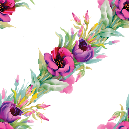 Seamless patterns with Beautiful flowers, watercolor illustrationのイラスト素材